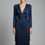 Damen Midi-Kleid mit Rundhalsausschnitt und weiten Ärmeln