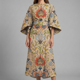 Damen Midi-Kleid mit Rundhalsausschnitt und weiten Ärmeln