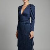 Damen Midi-Kleid mit Rundhalsausschnitt und weiten Ärmeln