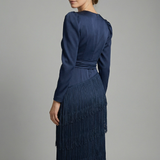 Damen Midi-Kleid mit Rundhalsausschnitt und weiten Ärmeln