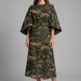 Damen Midi-Kleid mit Rundhalsausschnitt und weiten Ärmeln