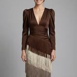 Damen Midi-Kleid mit Rundhalsausschnitt und weiten Ärmeln