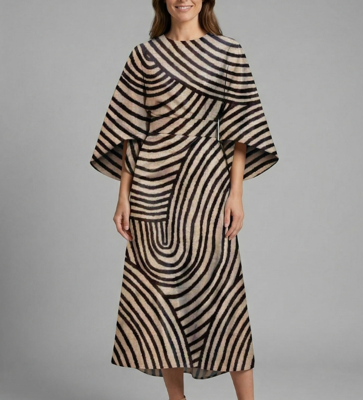 Damen Midi-Kleid mit Rundhalsausschnitt und weiten Ärmeln