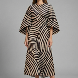 Damen Midi-Kleid mit Rundhalsausschnitt und weiten Ärmeln