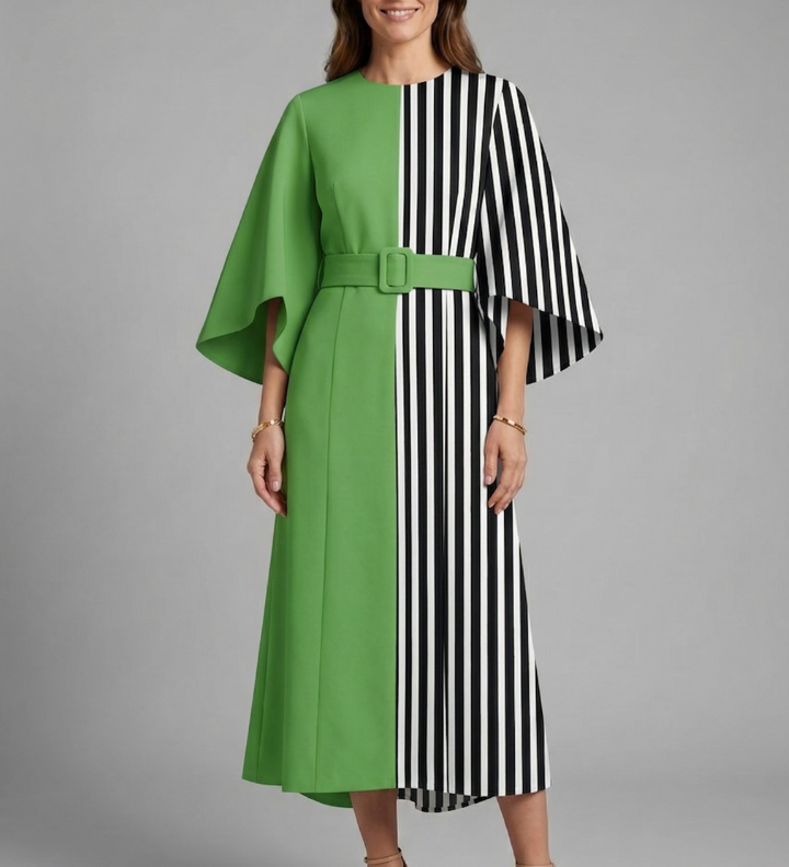 Damen Midi-Kleid mit Rundhalsausschnitt und weiten Ärmeln