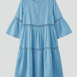 Damen Midi-Kleid mit Rundhalsausschnitt und langen Ärmeln