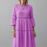 Damen Midi-Kleid mit Rundhalsausschnitt und langen Ärmeln