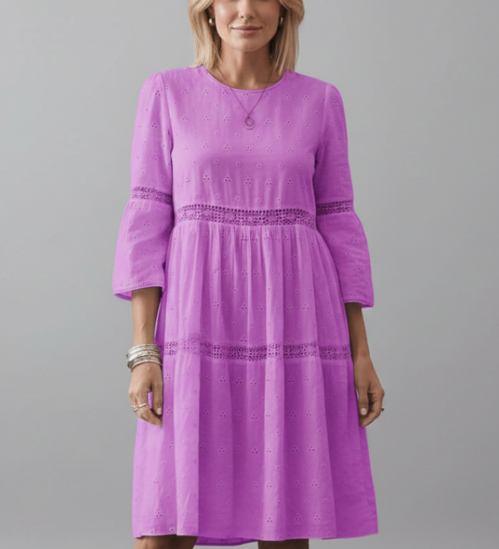 Damen Midi-Kleid mit Rundhalsausschnitt und langen Ärmeln