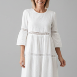 Damen Midi-Kleid mit Rundhalsausschnitt und langen Ärmeln