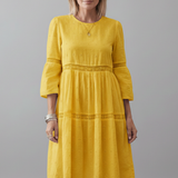Damen Midi-Kleid mit Rundhalsausschnitt und langen Ärmeln