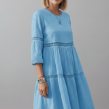 Damen Midi-Kleid mit Rundhalsausschnitt und langen Ärmeln