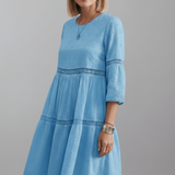 Damen Midi-Kleid mit Rundhalsausschnitt und langen Ärmeln