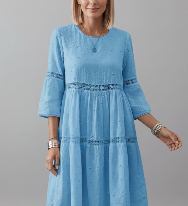 Damen Midi-Kleid mit Rundhalsausschnitt und langen Ärmeln