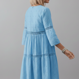 Damen Midi-Kleid mit Rundhalsausschnitt und langen Ärmeln