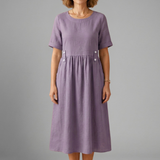 Damen Midi-Kleid mit Rundhalsausschnitt und lockerer Passform