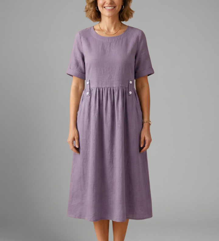 Damen Midi-Kleid mit Rundhalsausschnitt und lockerer Passform