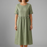 Damen Midi-Kleid mit Rundhalsausschnitt und lockerer Passform