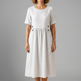 Damen Midi-Kleid mit Rundhalsausschnitt und lockerer Passform