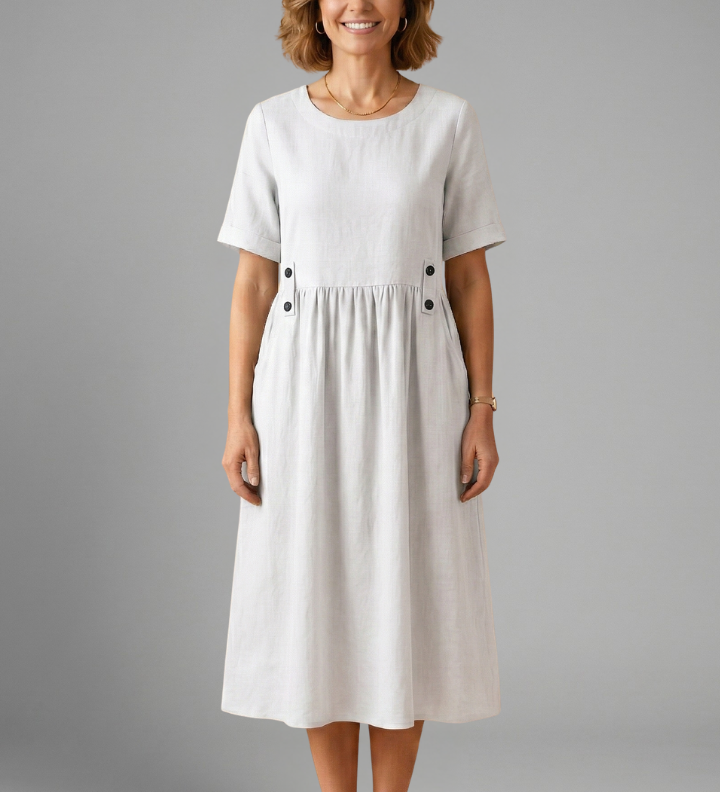Damen Midi-Kleid mit Rundhalsausschnitt und lockerer Passform