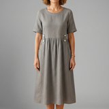 Damen Midi-Kleid mit Rundhalsausschnitt und lockerer Passform