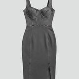 Damen Midi-Kleid mit Rundhalsausschnitt und ärmellosem Schnitt