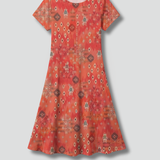 Damen Midi-Kleid mit kurzen Ärmeln und bedruckter Oberfläche