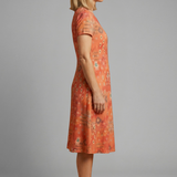 Damen Midi-Kleid mit kurzen Ärmeln und bedruckter Oberfläche