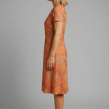 Damen Midi-Kleid mit kurzen Ärmeln und bedruckter Oberfläche
