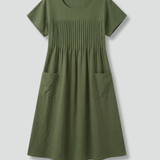 Damen Midi Kleid mit kurzen Ärmeln und Seitentaschen