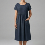 Damen Midi Kleid mit kurzen Ärmeln und Seitentaschen