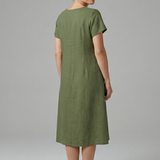 Damen Midi Kleid mit kurzen Ärmeln und Seitentaschen