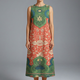 Damen Midi Kleid mit ärmellosem Design und floralem Muster