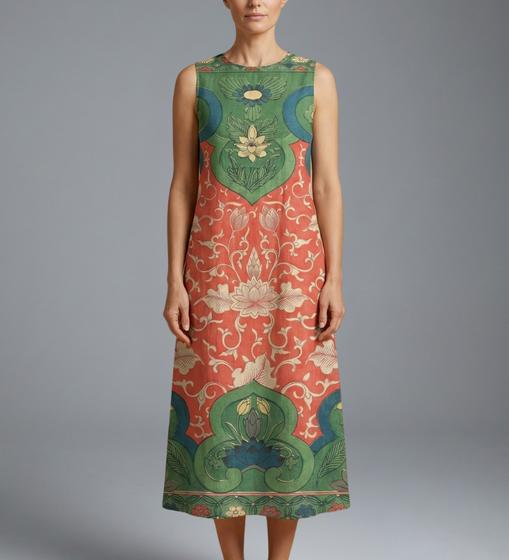 Damen Midi Kleid mit ärmellosem Design und floralem Muster