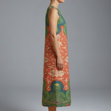 Damen Midi Kleid mit ärmellosem Design und floralem Muster