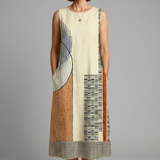 Damen Midi-Kleid mit ärmellosem Design und geometrischem Druck