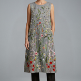 Damen Midi Kleid mit ärmellosem Design und Leinenmischung