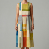 Damen Midi Kleid mit ärmellosem Design und Leinenmischung