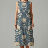 Damen-Midi-Kleid mit ärmellosem Design und Leinenmischung