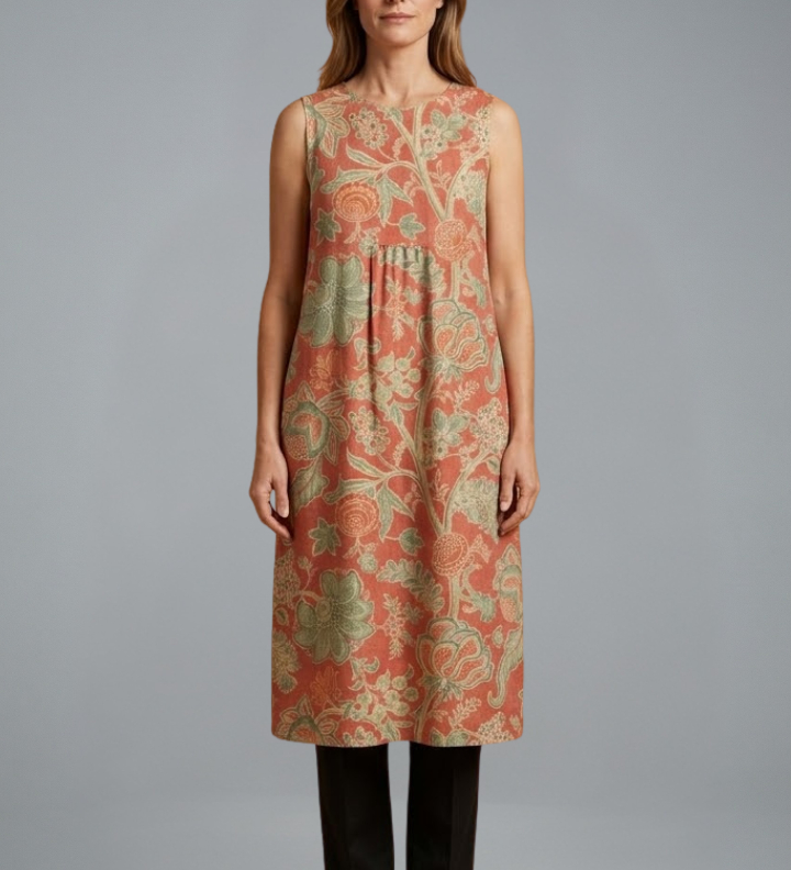 Damen Midi-Kleid mit ärmellosem Design und Leinenmischung