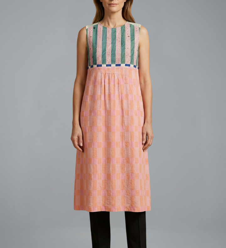 Damen Midi Kleid mit ärmellosem Design und Leinenmischung