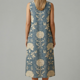 Damen-Midi-Kleid mit ärmellosem Design und Leinenmischung