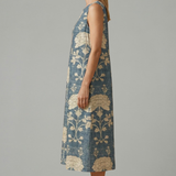 Damen Midi-Kleid mit ärmellosem Design und Leinenmischung