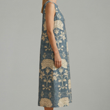 Damen-Midi-Kleid mit ärmellosem Design und Leinenmischung