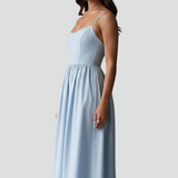 Damen Midi-Kleid mit Spaghetti-Trägern und geraffter Taille