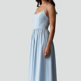 Damen Midi-Kleid mit Spaghetti-Trägern und geraffter Taille