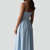 Damen Midi-Kleid mit Spaghetti-Trägern und geraffter Taille