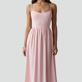 Damen Midi-Kleid mit Spaghetti-Trägern und geraffter Taille
