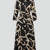 Damen Midi-Kleid mit umgeschlagenem Kragen und Taillengürtel