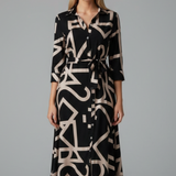 Damen Midi-Kleid mit umgeschlagenem Kragen und Taillengürtel