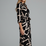 Damen Midi-Kleid mit umgeschlagenem Kragen und Taillengürtel